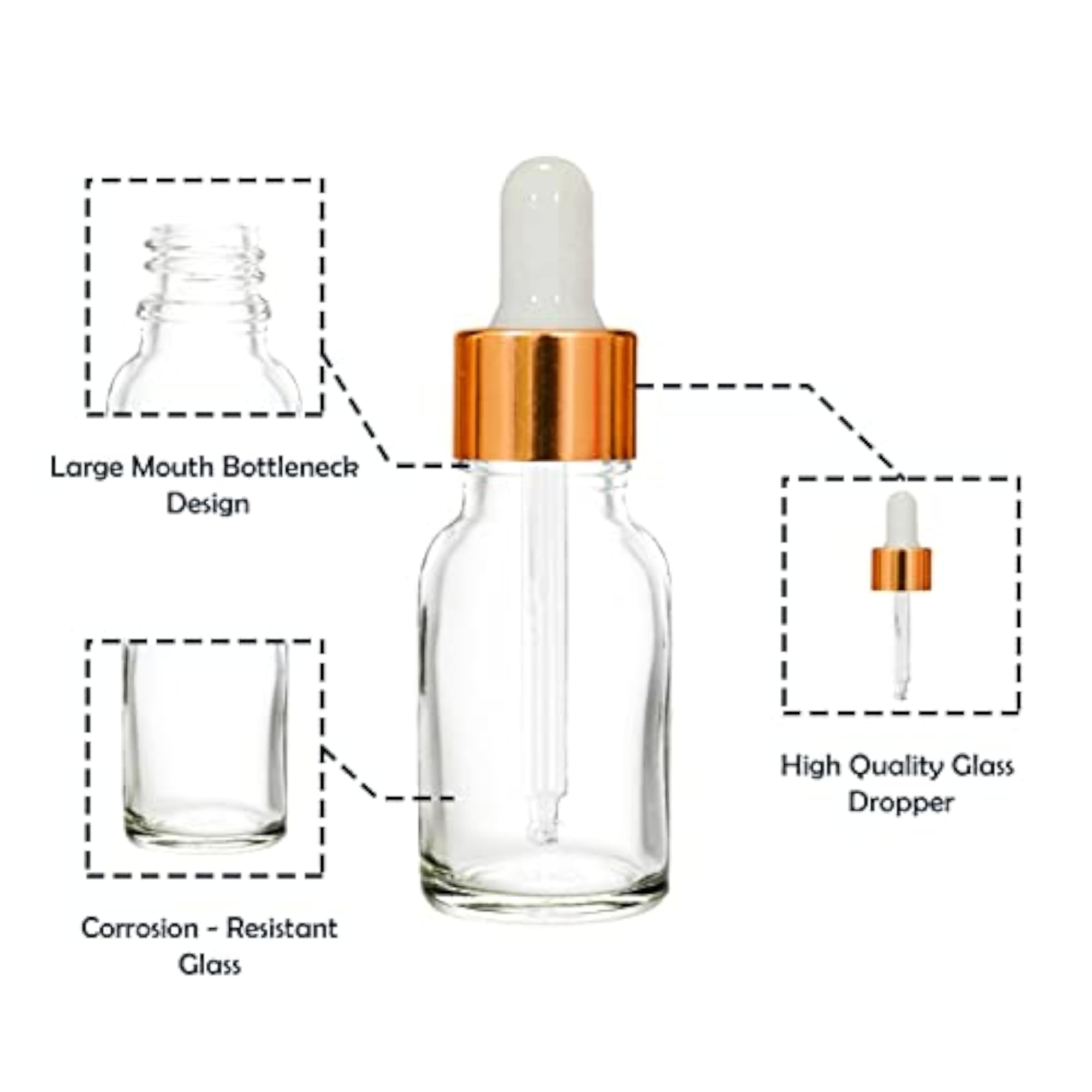 15 ML Clear Round Empty Glass Bottle with Dropper, Refillable